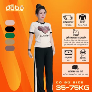 Set Đồ Bộ Nữ Sang Chảnh Thu Đông - Đồ Bộ Thời Trang - Thun Cotton Quần Ống Suông In Hình Trái Tim Black Pink Mã Thu P