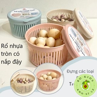 Rổ nắp tròn thái nhựa Viêt Nhật (3396) Rổ đựng hành tỏi thoáng khí có nắp đậy tiện dụng, rổ đựng đồ