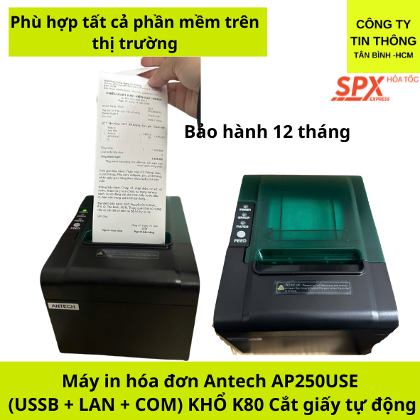 MÁY IN NHIỆT IPOS ANTECH AP250USE IN TỪ ĐIỆN THOẠI + MÁY TÍNH (USB + LAN + COM Rs232 )