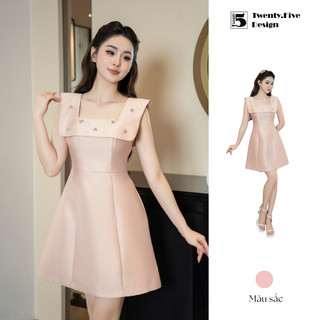 Đầm sát nách hồng dáng chữ A, chất liệu tafta đính đá Twenty.Five DA12