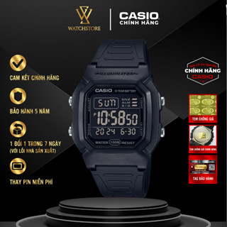 Đồng Hồ Điện Tử Nam Casio W-800H-1BVDF Báo Thức Bấm Giờ Hẹn Giờ Màu Đen Mặt Kính Nhựa 36.8mm Dây Nhựa Chính Hãng