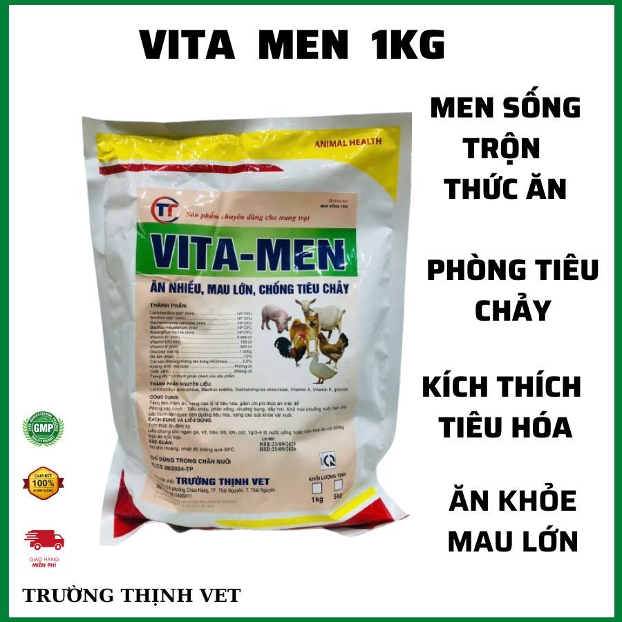 Men tiêu hoá trộn thức ăn Vita men 1kg, tiêu hoá tốt, tăng hấp thu thức ăn, khô phân.