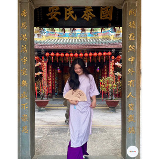 áo dài gấm Liên Hoa tím nhạt