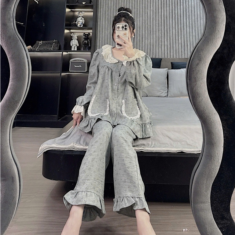 Set Bộ Đồ Nữ Tiểu Thư Mặc Thu Đông, Bộ Quần Áo Hoa Hồng Nhí Cổ Bèo Phối Túi Ren Mềm By SAM - CD19