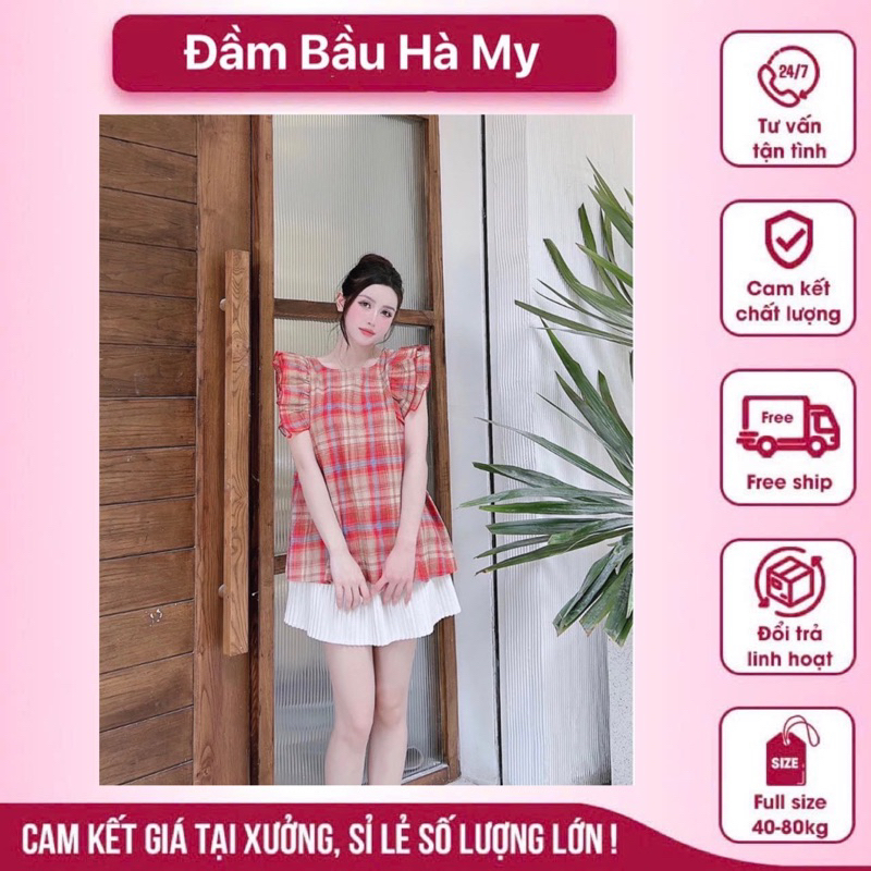 Áo bầu kẻ cam siêu xinh