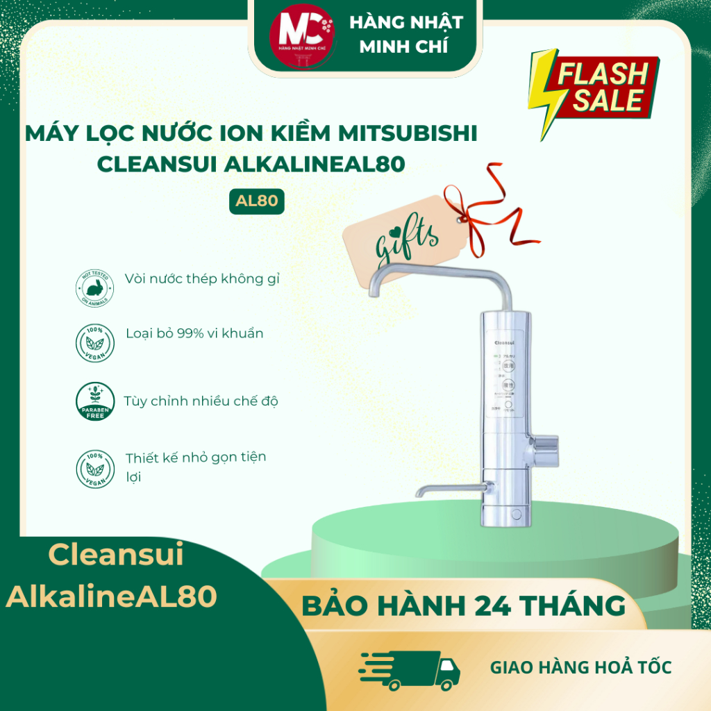 Máy lọc nước ion kiềm Mitsubishi Cleansui Alkaline AL800 Công nghệ màng lọc sợi rỗng loại bỏ 99,9% v