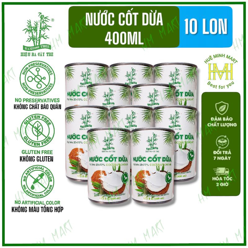 Combo 10 lon nước cốt dừa Ba Cây Tre, độ béo 20-22%. [Date mới]