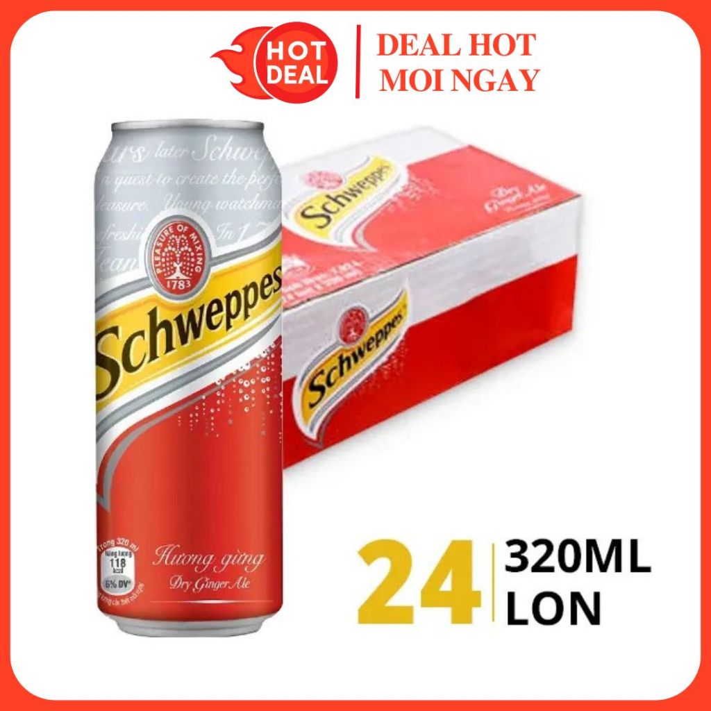 Thùng 24 lon nước soda Dry Ginger Ale hương gừng Schweppes 320ml