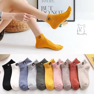 Set 10 Đôi Tất Gấu, Vớ Cotton Mềm Cổ Thấp Màu Trơn Dễ Phối Đồ Thời Trang Cho Nữ