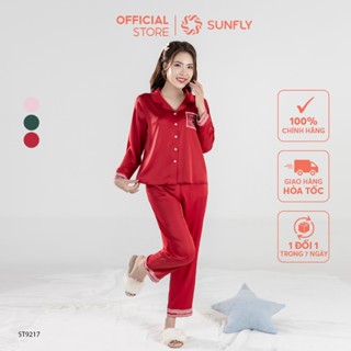 Bộ pijamas nữ lụa satin áo dài quần dài ST9217