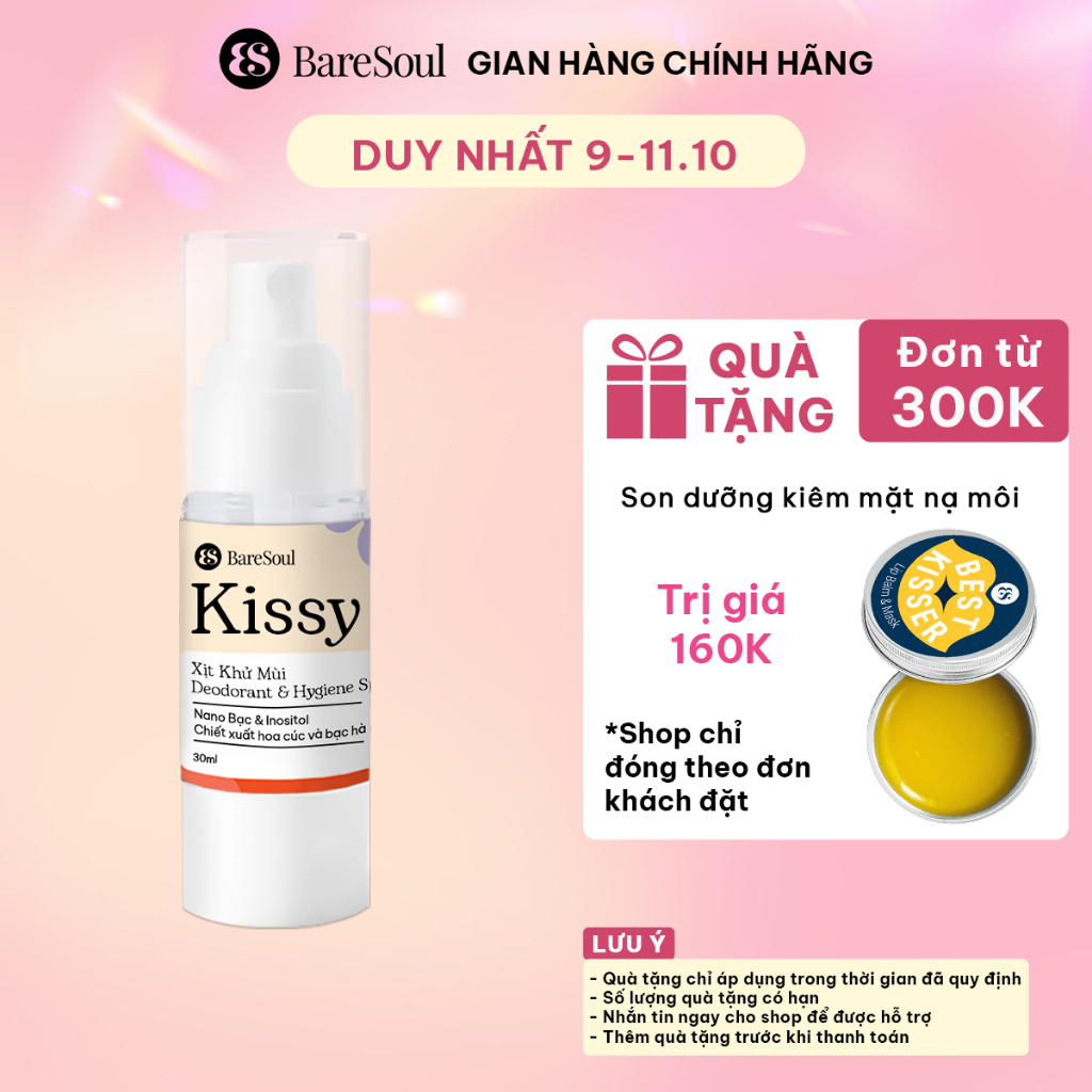 Xịt Khử Mùi & Vệ Sinh Vùng Kín BareSoul Kissy 30ml