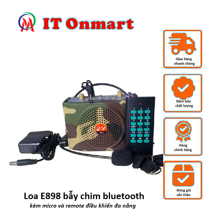 Loa bẫy chim E898 kết nối bluetooth kèm micro và remote điều khiển đa năng