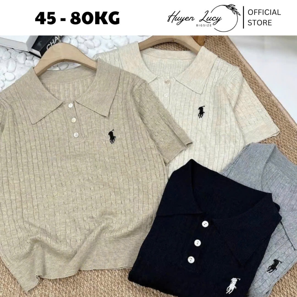Áo len polo nữ bigsize free size dưới 70kg tay cộc cổ polo có cúc đi chơi đi làm nhẹ nhàng hot trend Huyền Lucy Bigsize