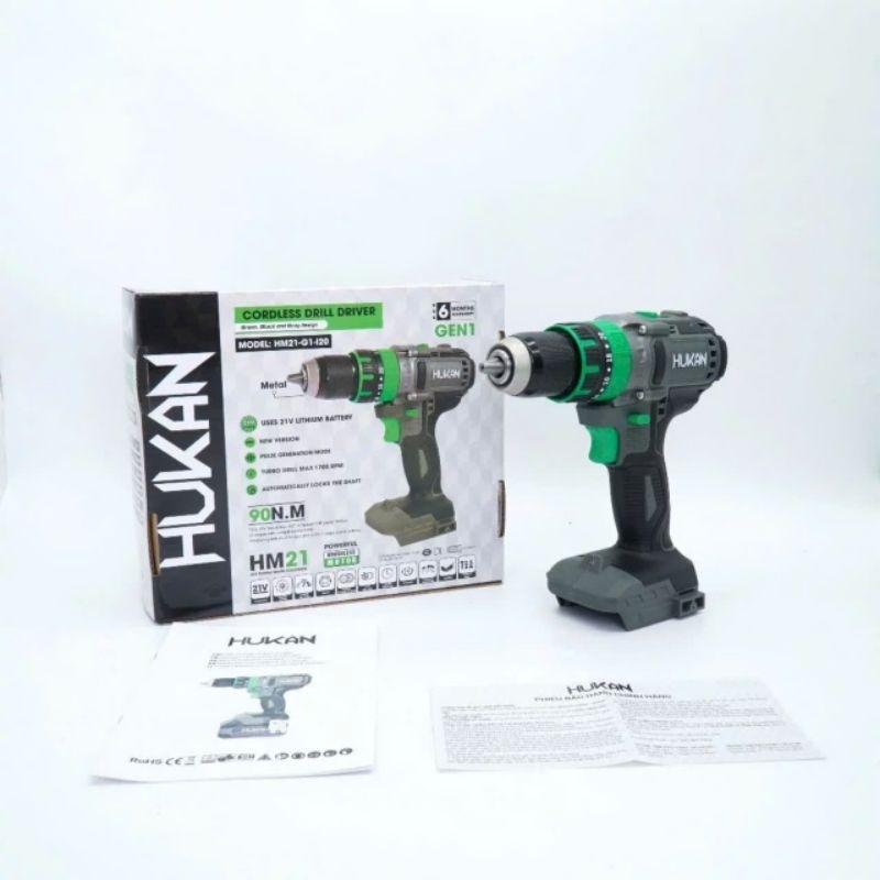 Máy khoan pin HUKAN HM21-G1-I20, Lực siết 90Nm, Động cơ Không chổi than, 3 chức năng 13mm, Đầu autol