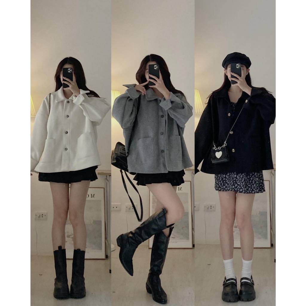 (Sẵn) METWO. - Áo khoác ngoài dạ ép bông mịn trơn 2 túi basic FORM RỘNG OVERSIZE tay gập dày dặn ulzzang Hàn Quốc #159