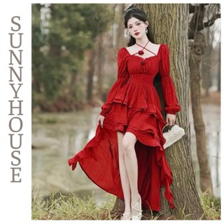 Đầm Nữ Maxi Đuôi Tôm 2 Hoa Dài Tay Phối Bèo Đi Biền Dạo Phố TH39