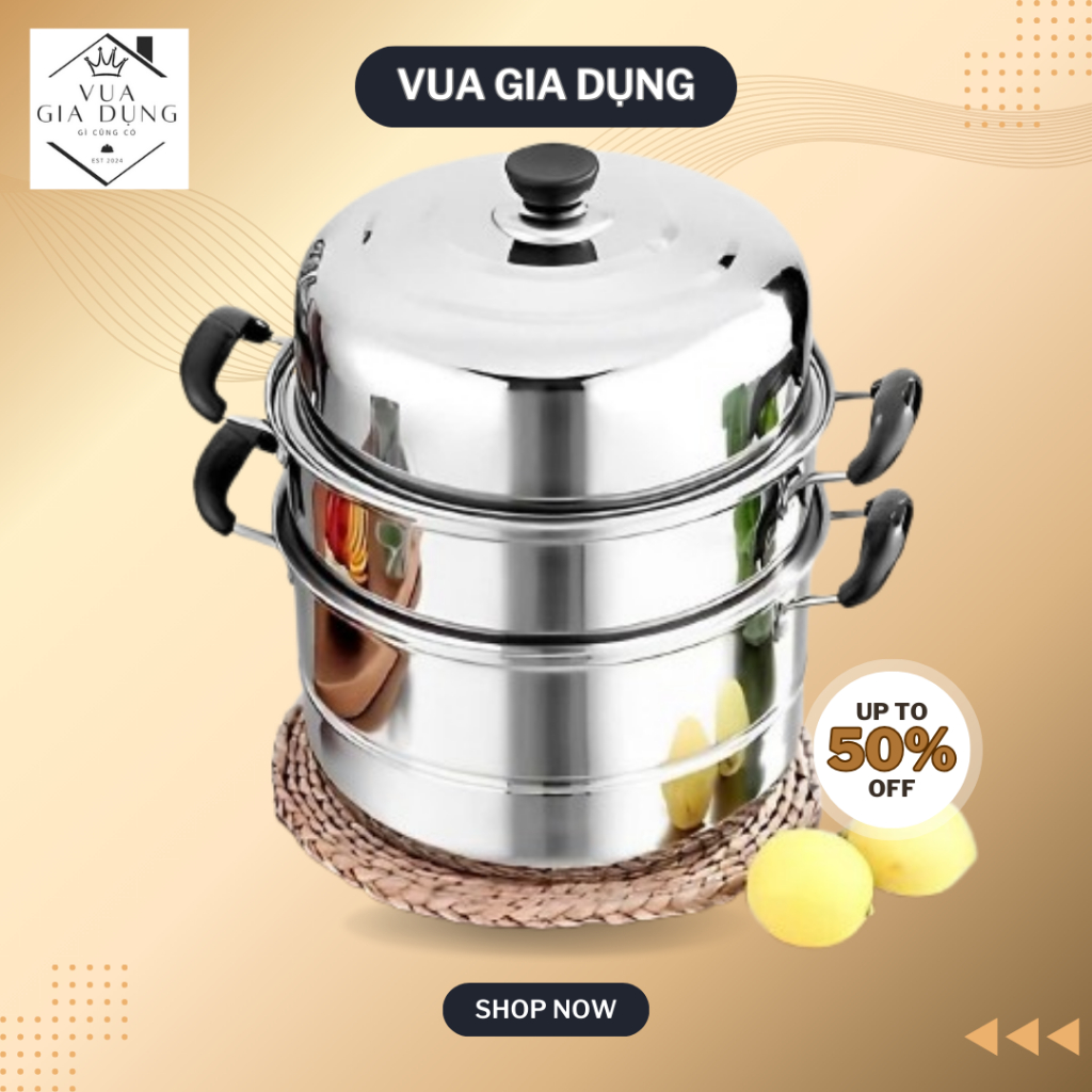Nồi hấp 3 tầng, nồi luộc gà, hấp bánh inox có kèm xửng hấp