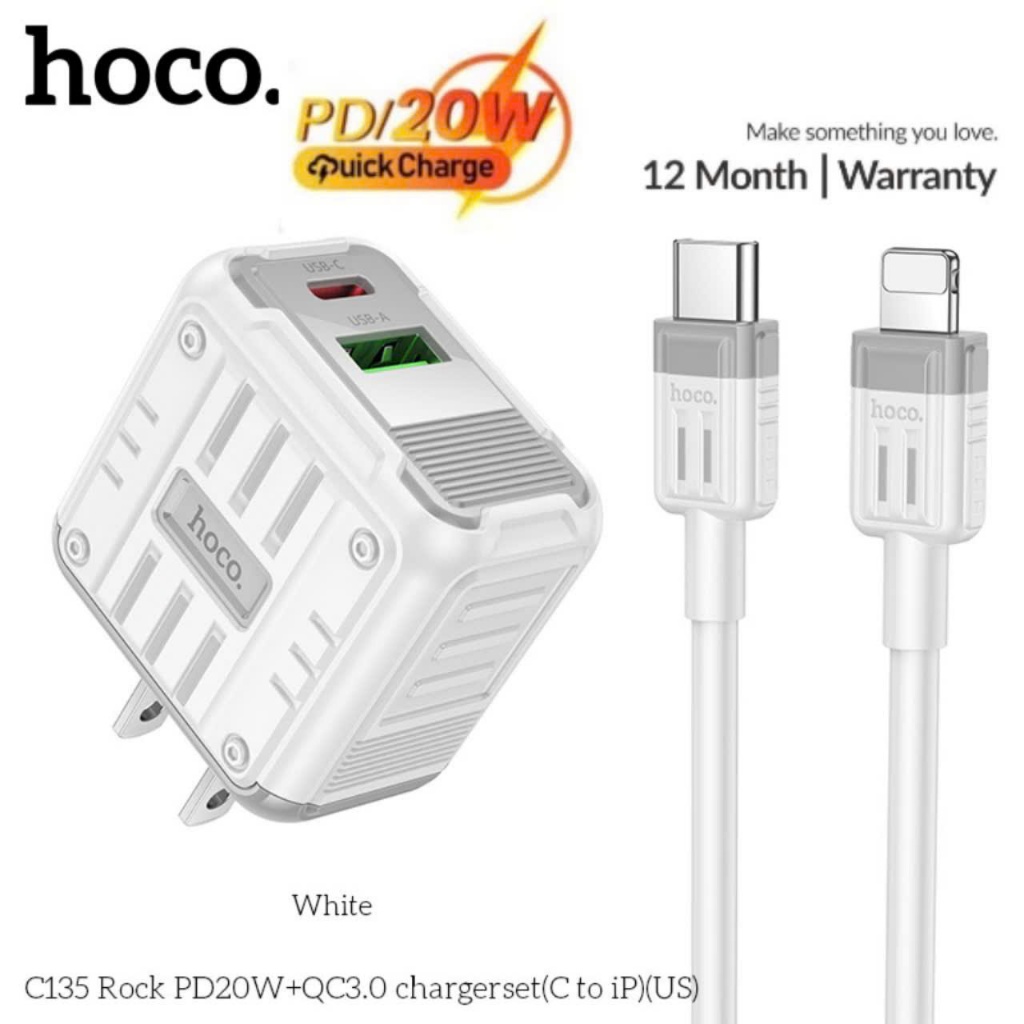 Bộ sạc nhanh PD20W Hoco C135 ,2 cổng USB / Type-C chất liệu ABS cao cấp