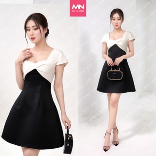 Đầm nữ MINA dáng xoè ngắn chất Taffeta phối nơ ngực tơ gân sang trọng dự tiệc, đi chơi, công sở MN187