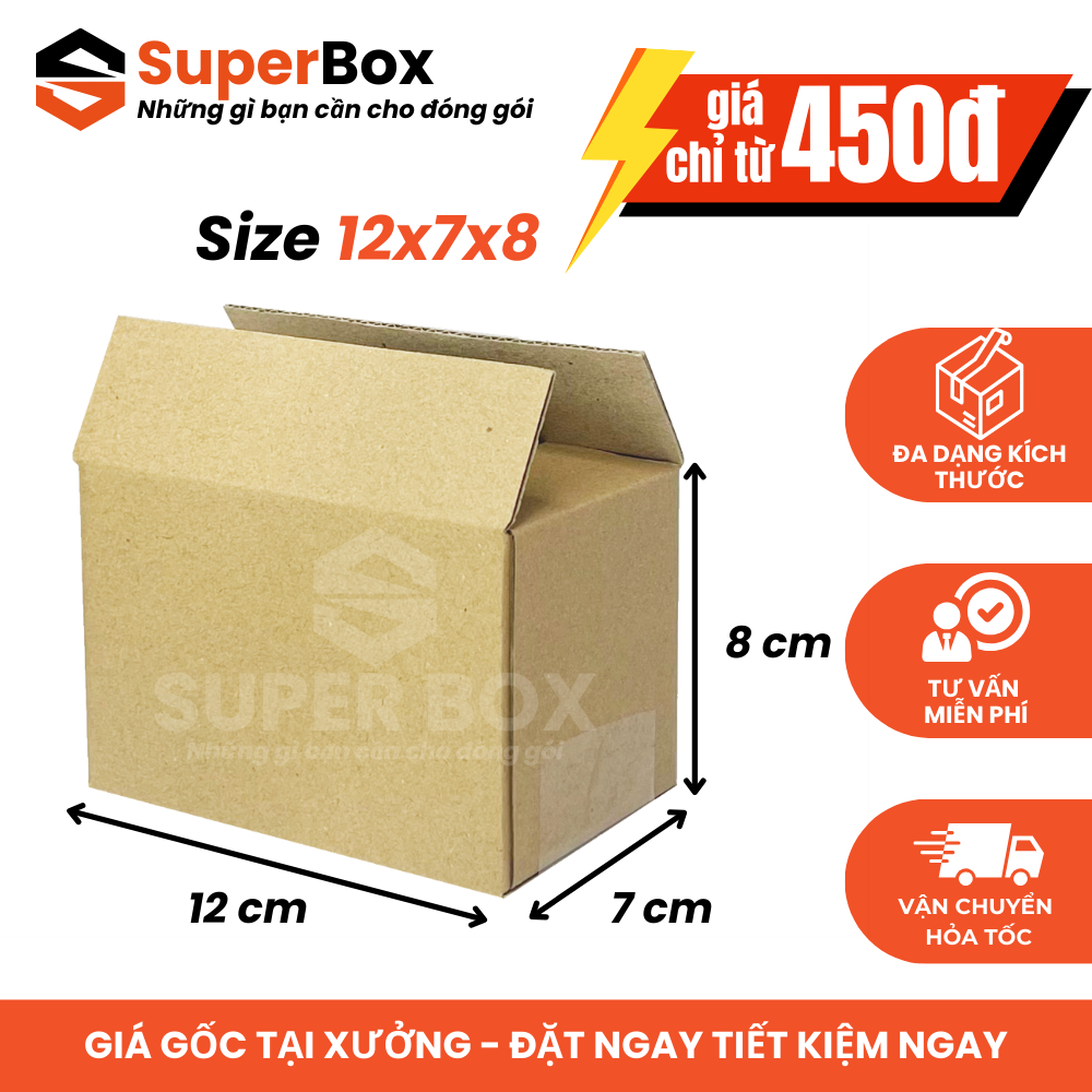 12x7x8 Combo 100 hộp carton đóng hàng Super Box hộp mini đóng gói phụ kiện tiết kiệm