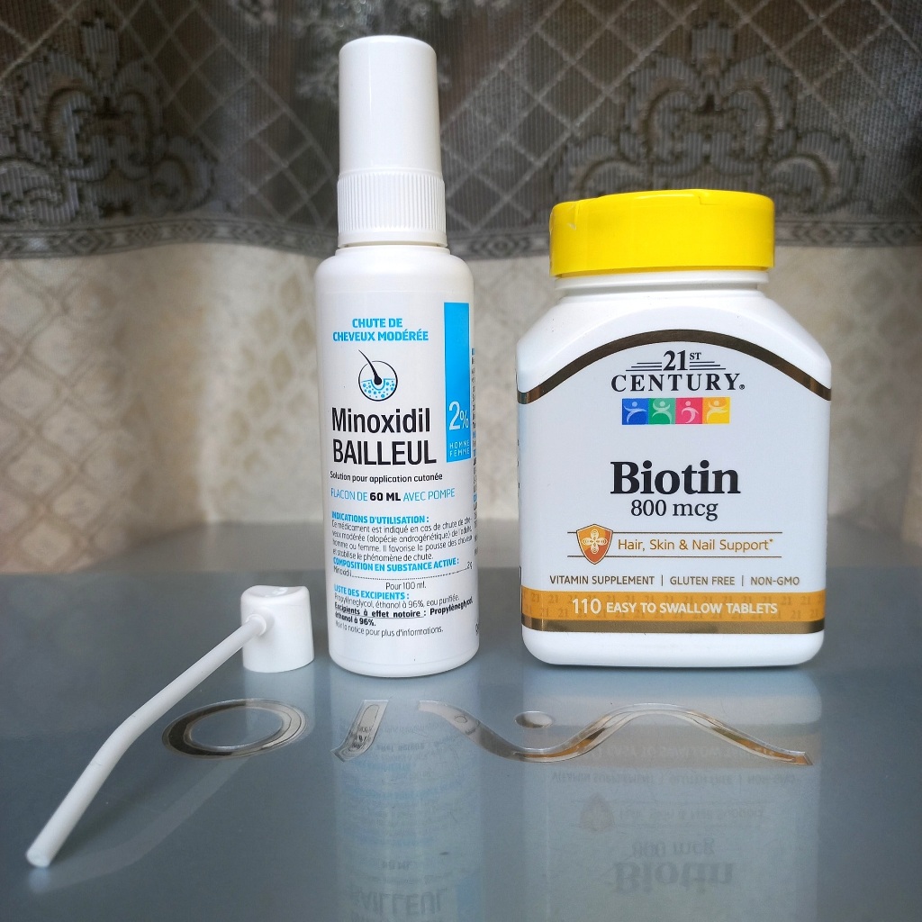 Biotin Mỹ và  Xịt mọc tóc Minoxidil 2% Bailleul của Pháp dành cho Nữ  giảm rụng tóc , ngăn rụng , kí
