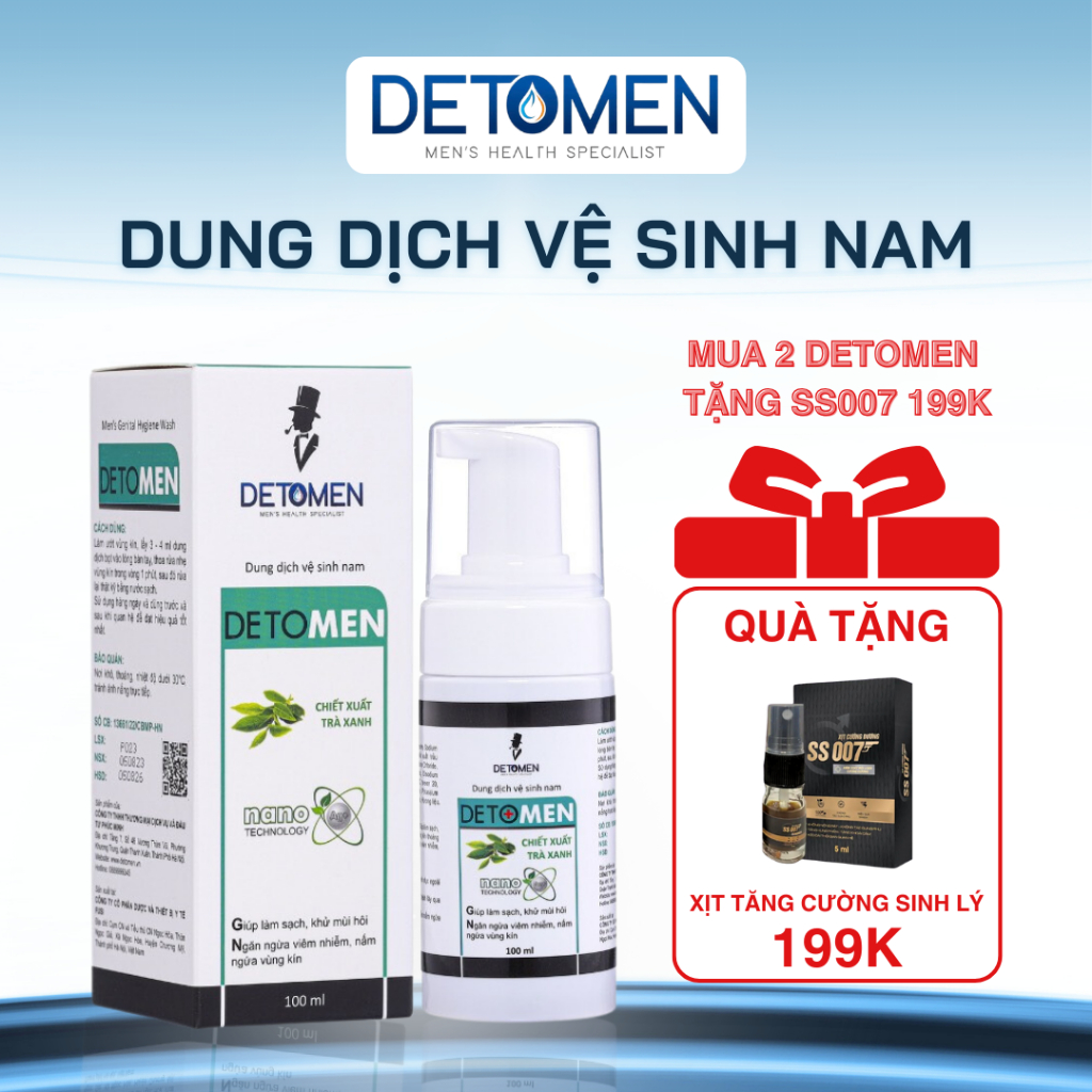 Dung Dịch Vệ Sinh Nam Detomen Nano Bạc Hương Bạc Hà Ngăn Ngừa Mùi Hiệu Quả 100ml | Detomen.Storee