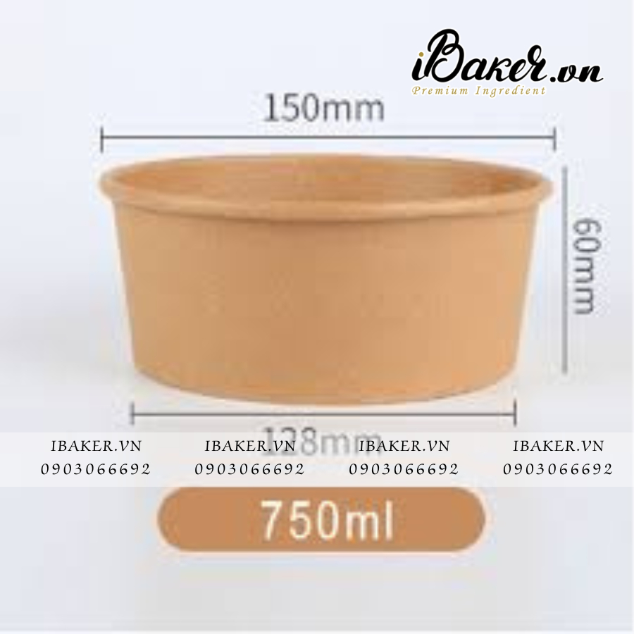 Tô Giấy Kraft 750ml Đựng Thực Phẩm Kèm Nắp Cao Cấp, Dùng Cho Món Phở, Bún