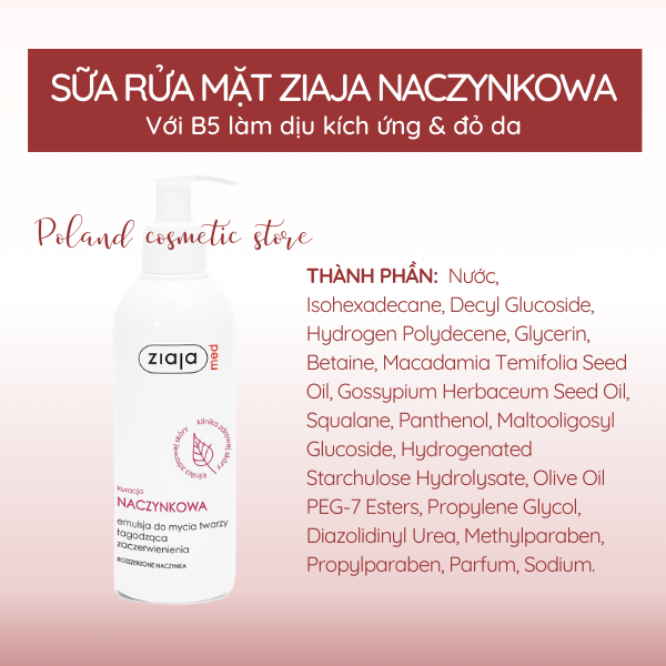 Sữa Rửa Mặt & Nước Hoa Hồng Ziaja Naczynkowa dịu mẩn đỏ, giảm kích ứng, làm lành da và làm sạch cho da nhạy cảm 200ml