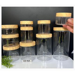 HỦ NHỰA TRONG NẮP GỖ màu - Hủ đựng gia vị , thực phẩm 100g 200g 250g 300g 400g 500g 750g 1kg