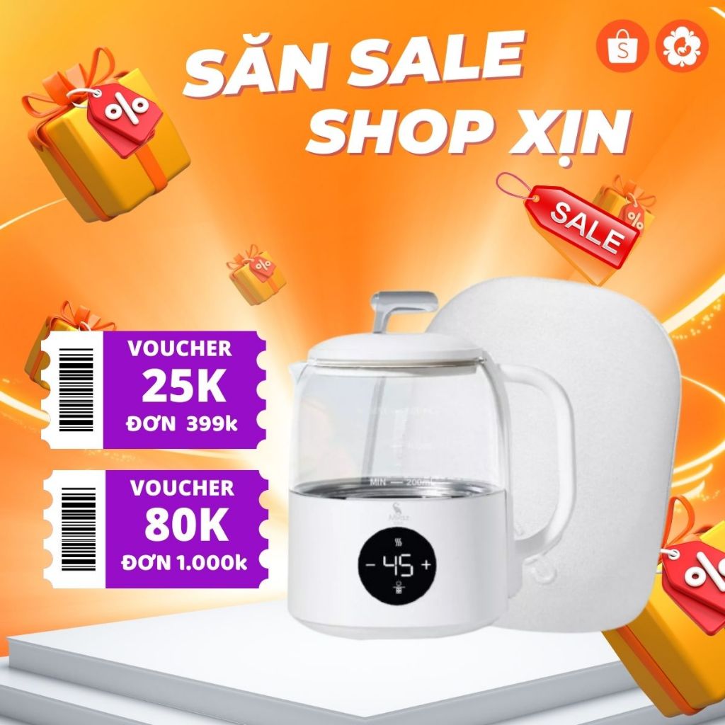 Ấm đun, bình đun siêu tốc mini Moazbebe MB099 pha sữa giữ nhiệt cho bé, bình 600ml kèm túi đựng cao 