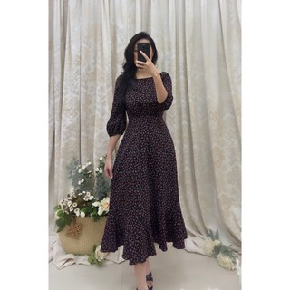 Đầm Midi cổ thuyền eo thun phối bèo lai _ D4.930