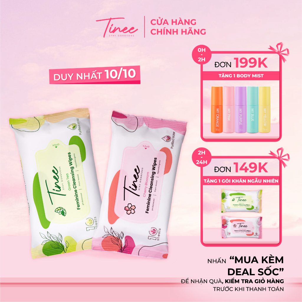 Khăn giấy ướt vệ sinh vùng kín phụ nữ Tinee 1 gói 10 tờ