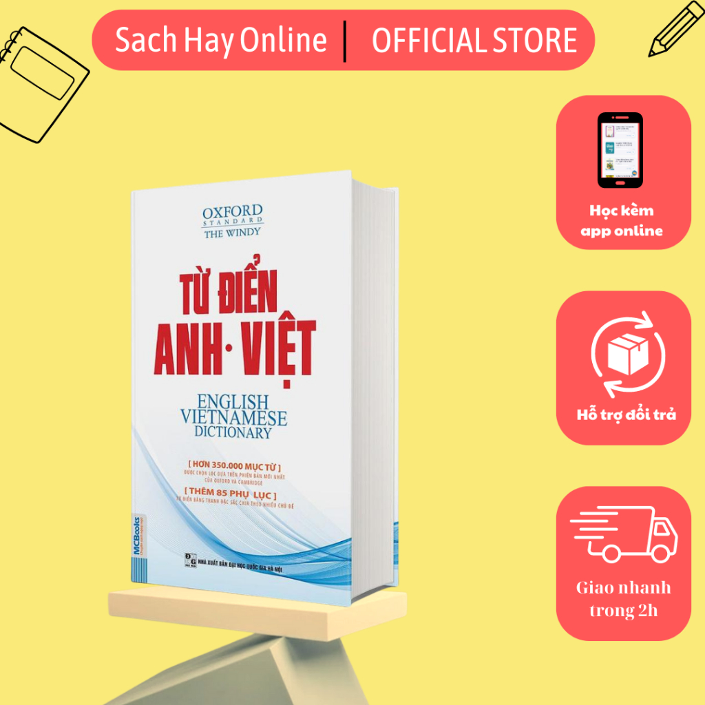 Sách - Từ Điển Anh VIệt Phiên Bản Bìa Mềm Màu Trắng - Giải Nghĩa Đầy Đủ Ví Dụ Phong Phú