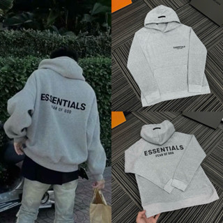 Áo hoodie nam nữ Essentials nỉ bông xám tiêu dập chữ cao su nổi hai mặt thêu logo mũ 2 lớp basic cho các boy phố 2024