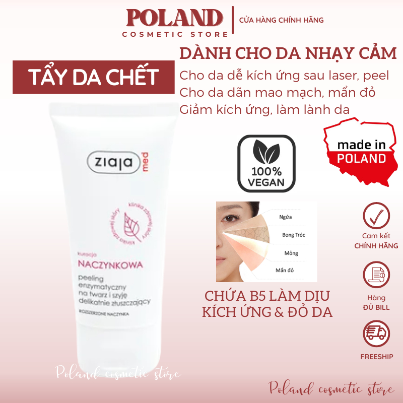 Tẩy da chết Ziaja Naczynkowa làm dịu mẩn đỏ, giảm kích ứng, làm lành da và làm sạch cho da nhạy cảm 75ml