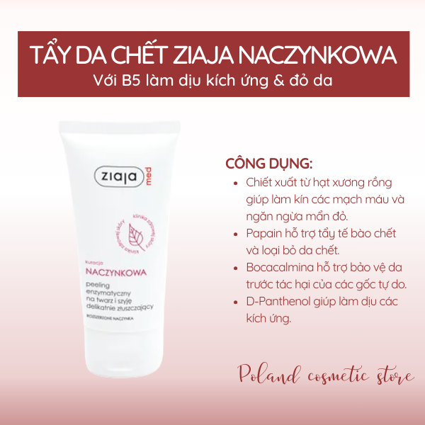Tẩy da chết Ziaja Naczynkowa làm dịu mẩn đỏ, giảm kích ứng, làm lành da và làm sạch cho da nhạy cảm 75ml