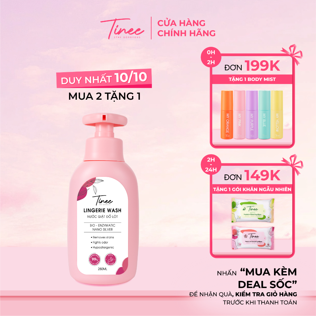 Nước giặt đồ lót Sinh Học Tinee 280ml Bản nâng cấp nano bạc mới kháng khuẩn an toàn cho da