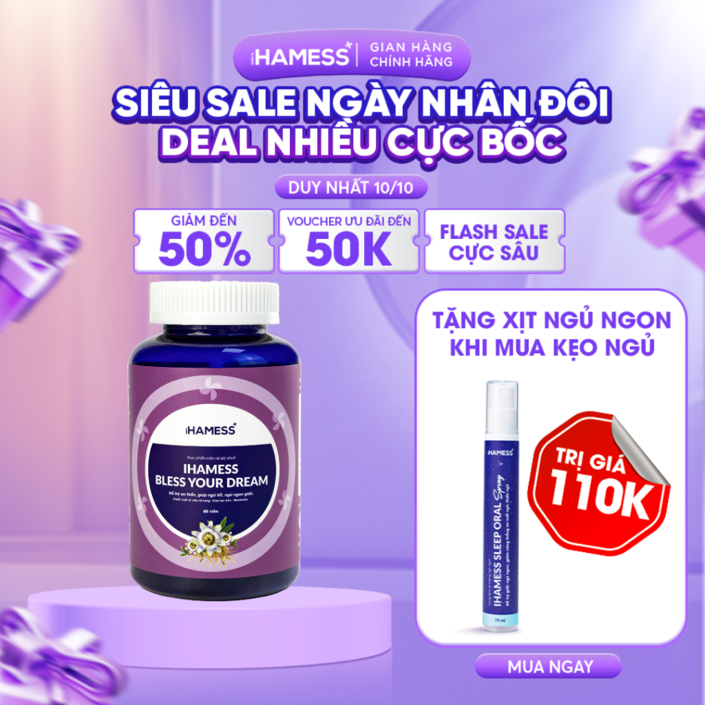 Kẹo ngủ ngon iHamess, Kẹo ngủ melatonin hỗ trợ tăng cường giấc ngủ, dễ ngủ hơn, sâu giấc hơn Hộp 60 viên kẹo dẻo