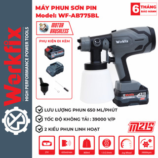 Máy phun sơn pin Workfix WF-SG800ML, Lưu lượng phun 650ml/phút, Dung tích bình chứa 800ml, Bảo hành chính hãng