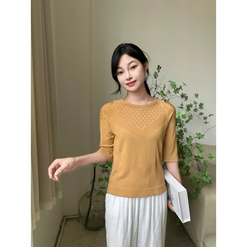 Áo kiểu len mongtoghi trung niên , áo len tay phối ren_( Ngọc Loan Shop ).