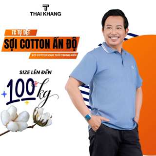 Áo thun nam trung niên Thái Khang form rộng vải coton mềm có cổ có túi  ATK6