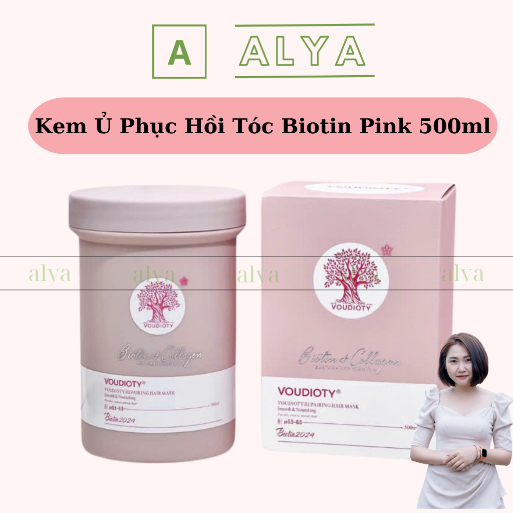 Kem Hấp Ủ Tóc Biotin Collagen Voudioty Màu Hồng Dưỡng Tóc Siêu Mềm Mượt Phục Hồi Tóc Khô Xơ Hư Tổn. 