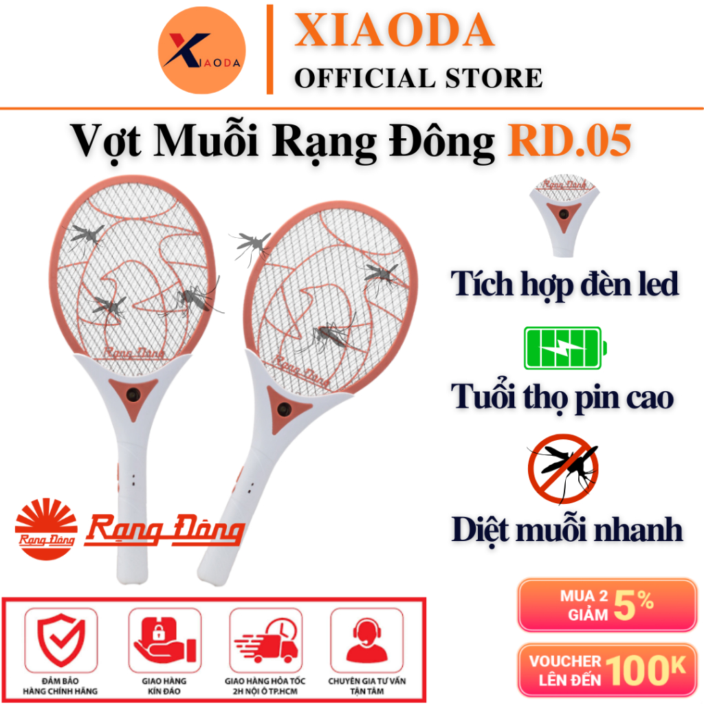 Vợt Bắt Muỗi Rạng Đông RD.05 Xiaoda - Vợt Muỗi Thông Minh Có Tích Hợp Đèn Pin, Tuổi Thọ Pin Cao