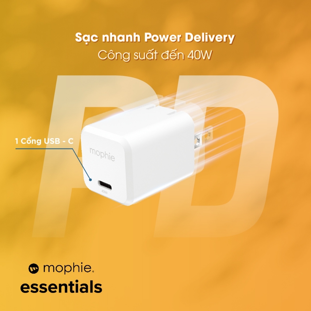 Mophie Sạc nhanh PD 45W/40W Type-C công nghệ GAN dành cho IP/Sam/iPad/Mac air, cáp bọc dù cao cấp | BigBuy360 - bigbuy360.vn