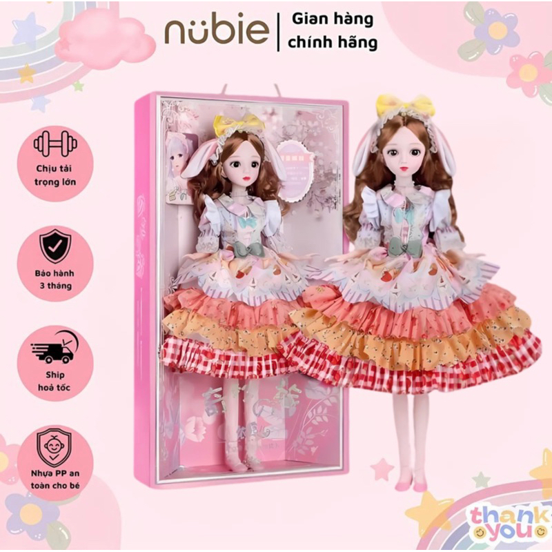 Nubie Búp Bê Cho Bé Gái 60cm Có Khớp Cao Cấp, Đồ Chơi Búp Bê Công Chúa Có Chớp Mắt