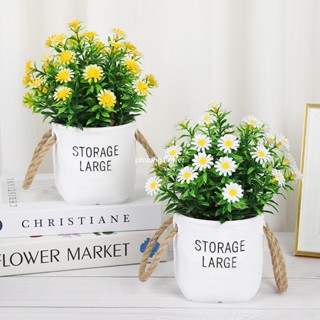 Chậu cây hoa cúc họa mi giả kèm chậu nhựa có quai 22cm để bàn làm việc trang trí phòng ngủ quán cafe tuyệt đẹp
