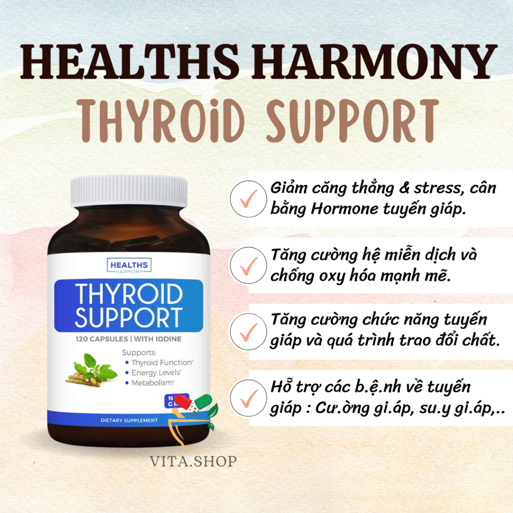 Thyroid Support With Iodine Viên hỗ trợ tuyến giáp, giúp cải thiện năng lượng và tăng trao đổi chất