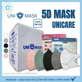  Sỉ Thùng 500 cái khẩu trang 5D UNICARE uy tín top 1 khẩu trang 3 lớp kháng khuẩn 5D Unimask 