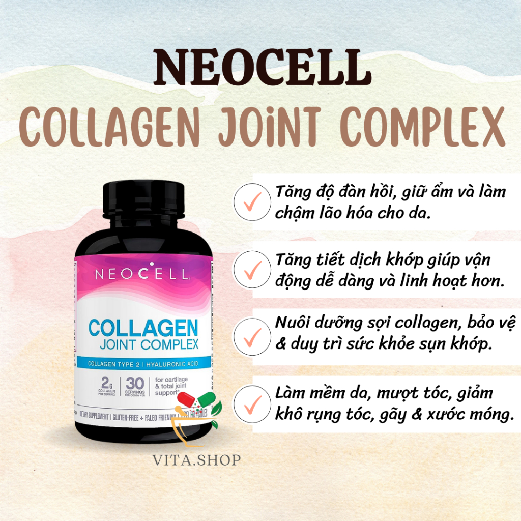 Neocell Collagen Type 2 Hyaluronic Acid Joint Complex Viên hỗ trợ sức khỏe xương khớp, sụn khớp 120v
