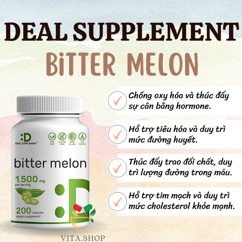 Deal Supplement Bitter Melon 1500mg - Viên uống mướp đắng hỗ trợ đường huyết cho người tiểu đường